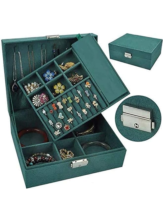 IAF Jewellery Box Organizer - Small Travel Jewellery Case for Rings, Earrings, Necklace, Bracelet, Watch, Hair Accessories, Floral Leather Jewelry Gift Box for Girls Women (Green, 5.6x3.5x1.9in) - Image 1