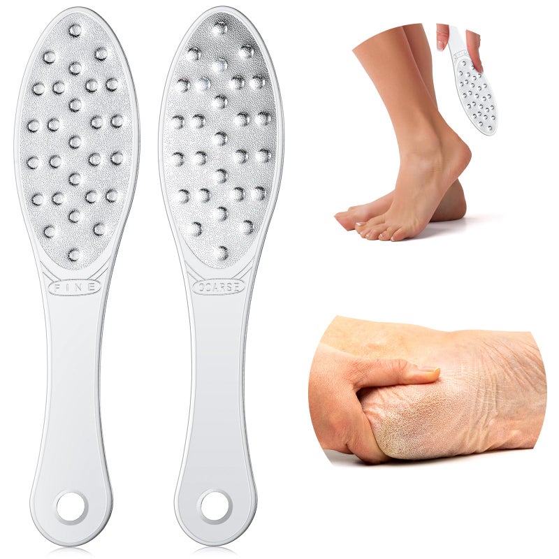 Jutom 2 Pcs Stainless Steel Foot Scraper Metal Foot File Double Sided File Callus Remover Professional Feet Rasp Scrubber for Wet or Dry Skin Easy to Clean Pedicure Tool Heel - Image 1