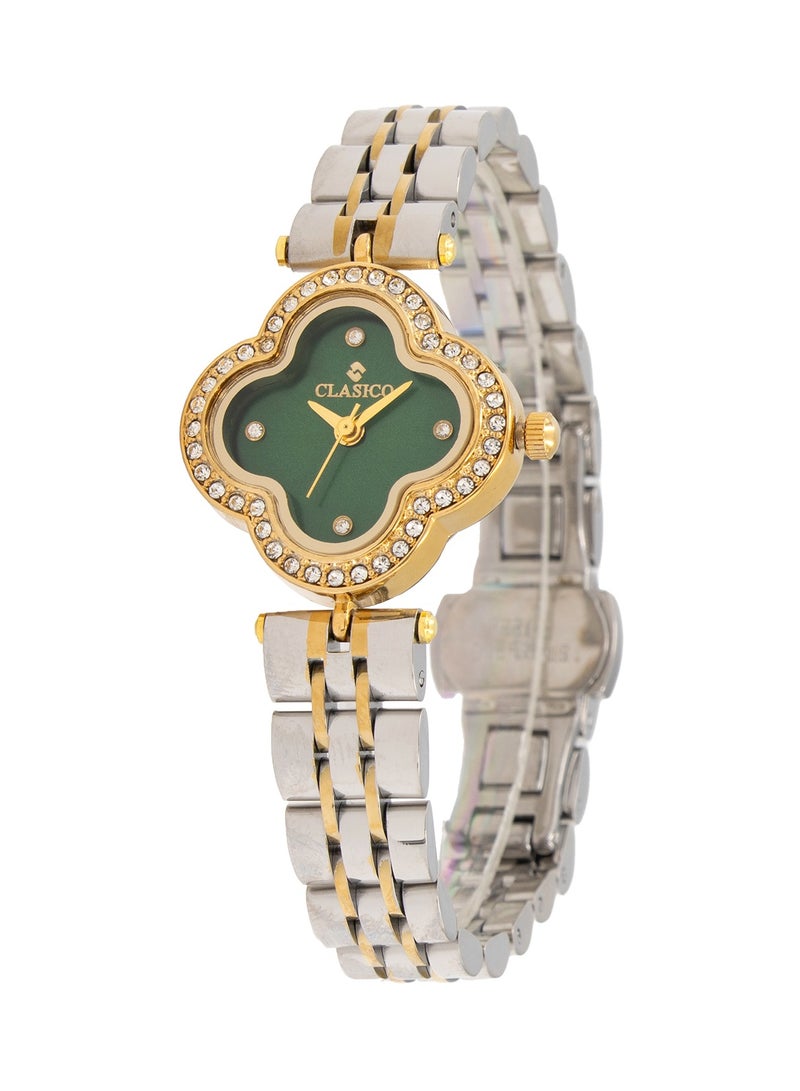 Clasico ساعة سوار ألماس الأنيقة بتصميم ورقة - سوار ثنائي اللون فضي وذهبي، ساعة عصرية للنساء ⏱️✨ - Image 2
