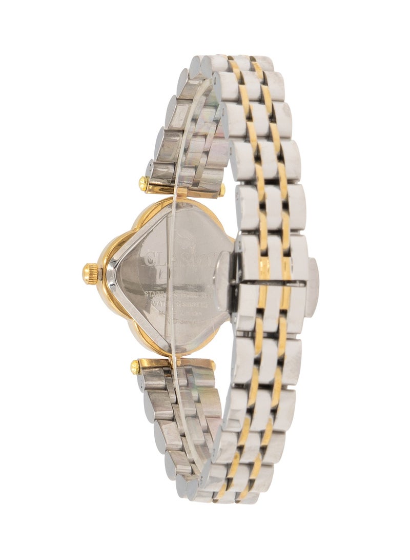 Clasico ساعة سوار ألماس الأنيقة بتصميم ورقة - سوار ثنائي اللون فضي وذهبي، ساعة عصرية للنساء ⏱️✨ - Image 3