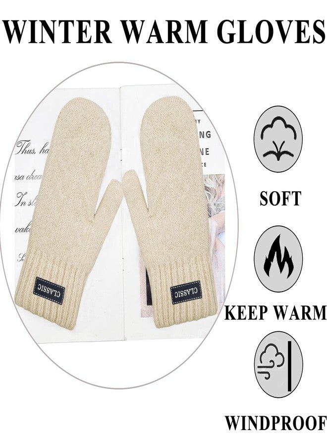 Beurlike Winter Mittens Gloves for Women Warm Fleece Lining Knit Thick Gloves for Cold Weather, Beige, One size - Image 5