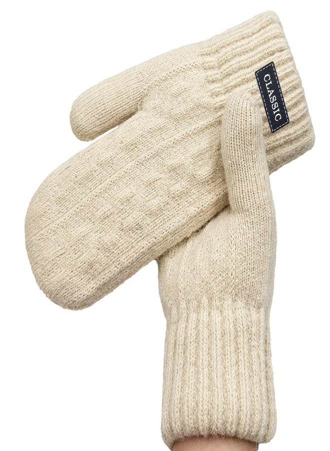 Beurlike Winter Mittens Gloves for Women Warm Fleece Lining Knit Thick Gloves for Cold Weather, Beige, One size - Image 1