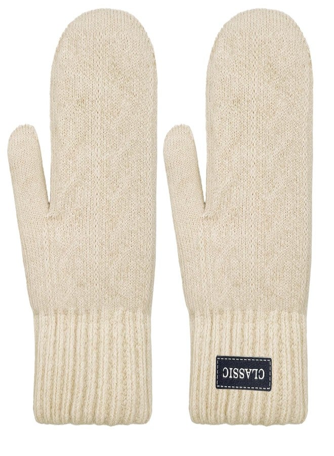 Beurlike Winter Mittens Gloves for Women Warm Fleece Lining Knit Thick Gloves for Cold Weather, Beige, One size - Image 2