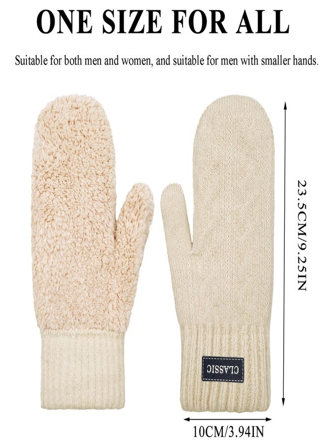 Beurlike Winter Mittens Gloves for Women Warm Fleece Lining Knit Thick Gloves for Cold Weather, Beige, One size - Image 3
