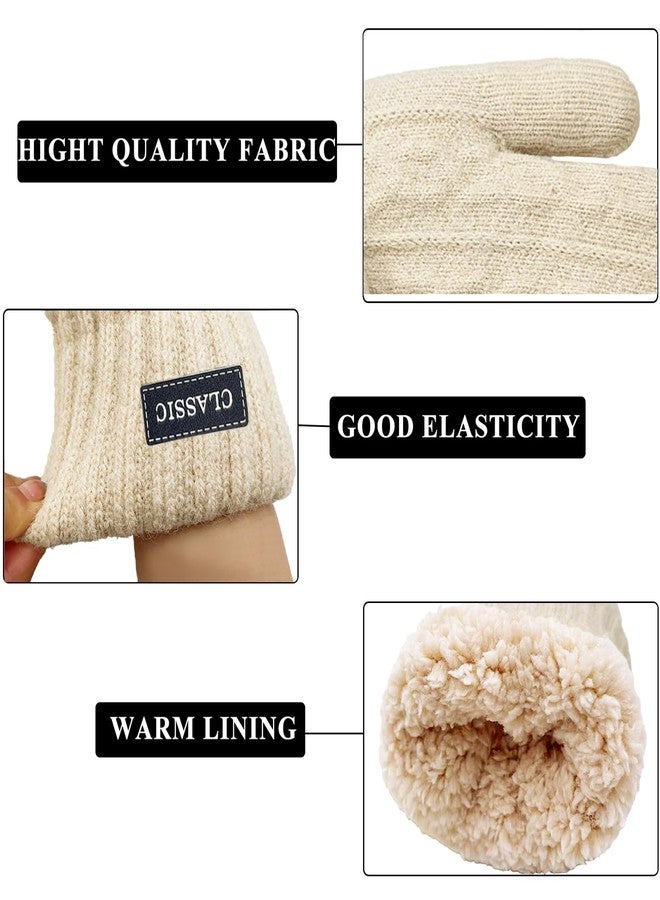 Beurlike Winter Mittens Gloves for Women Warm Fleece Lining Knit Thick Gloves for Cold Weather, Beige, One size - Image 4