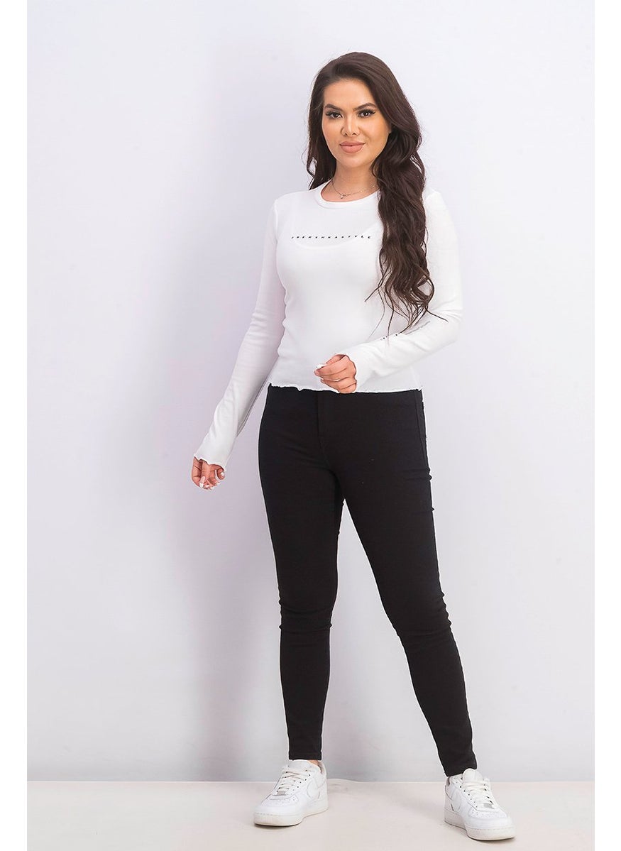 Bershka Women Scalloped Hem Top, White  - Image 2