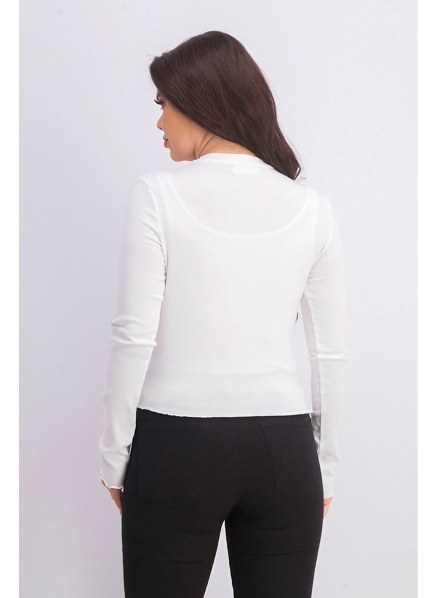 Bershka Women Scalloped Hem Top, White  - Image 3