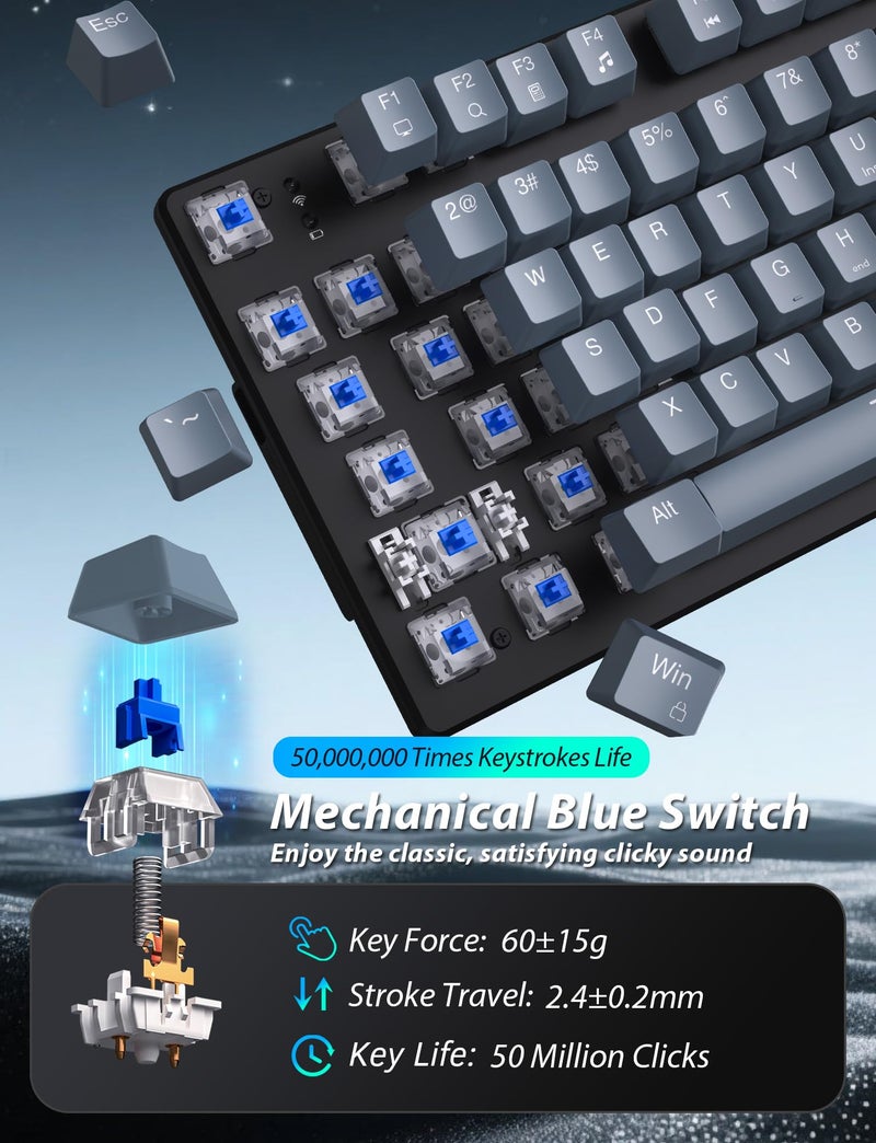 Taiahiro Mechanical Gaming Keyboard and Mouse, LED Backlit 98-Key Floating Keycap & 4 DPI RGB Gaming Mouse with Mouse Pad, Full Anti-Ghost Light Up Wired Computer Keyboards for MAC PC Gamer Accessories, Gray - Image 5