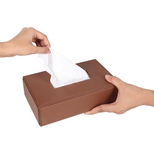 V-CUBE DESIGNS Premium Vegan Leather Tissue Box Holder | Paper Napkin Holder | Sturdy Tissue Case/Cover/Dispenser/Organizer for Home/Bathroom/Office/Table/Desk/Car | Tan - Image 3