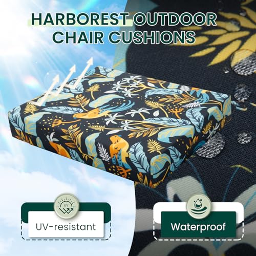 HARBOREST Outdoor Chair Cushions Set of 4 Water Resistant Patio Chair Cushions with Ties Square Corner Outdoor Seat Cushions for Patio Furniture 185x16x3 Philomel - Image 3