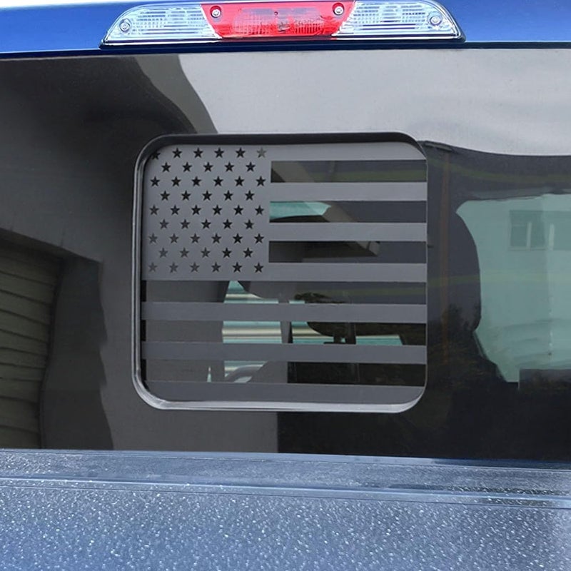 Zxiaochun Rear Middle Window American Flag Decal for Ford F150 F250 F350 2015-2020 2021 2022 2023 2024 2025 Back Center Sliding Window Glass USA Flag Vinyl Sticker Exterior Accessories(Matte Black) Transparent body - Image 1