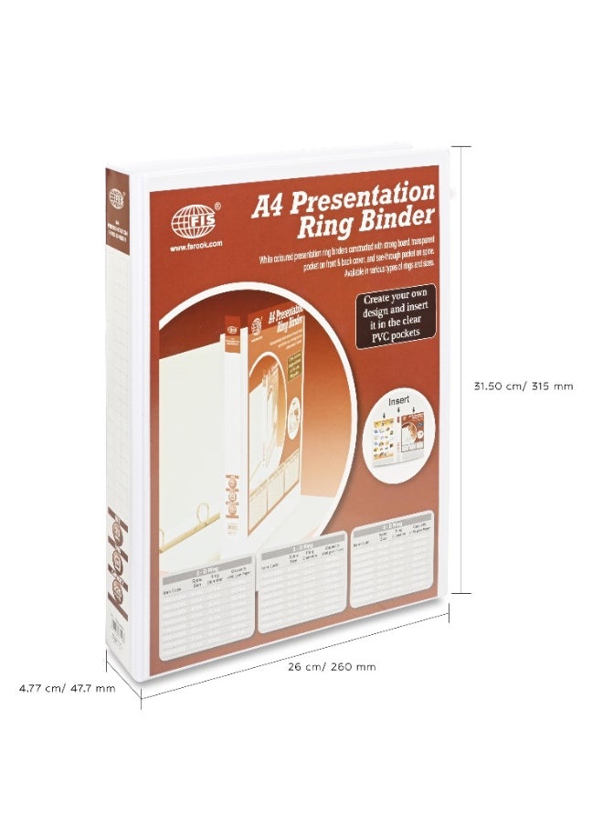 FIS Presentation Binder, A4 Size(210x297mm), 2[D]Ring Type, 20mm Ring Size, 1.50" Inches Spine with Clear PVC Pocket For Easy Insert Your Label Design, Packet of 2 Pieces, White Color-FSBD220DPB/2  - Image 5