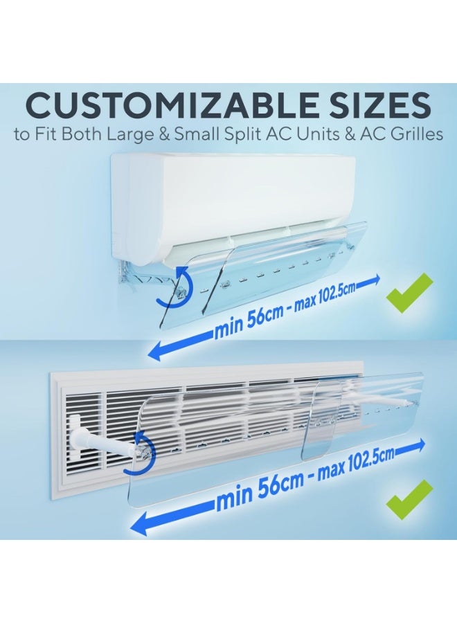 عاكس هواء مكيف الهواء، عاكس مكيف هواء قابل للتعديل الطول والزاوية (56-102 سم) حواجز مانعة للرياح، دوران هواء التبريد/التدفئة، زجاج أمامي مضاد للهواء المباشر - Image 2