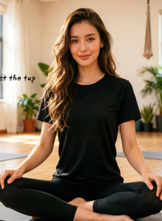 Take Two Black Color Block Activewear T-Shirt - Image 1