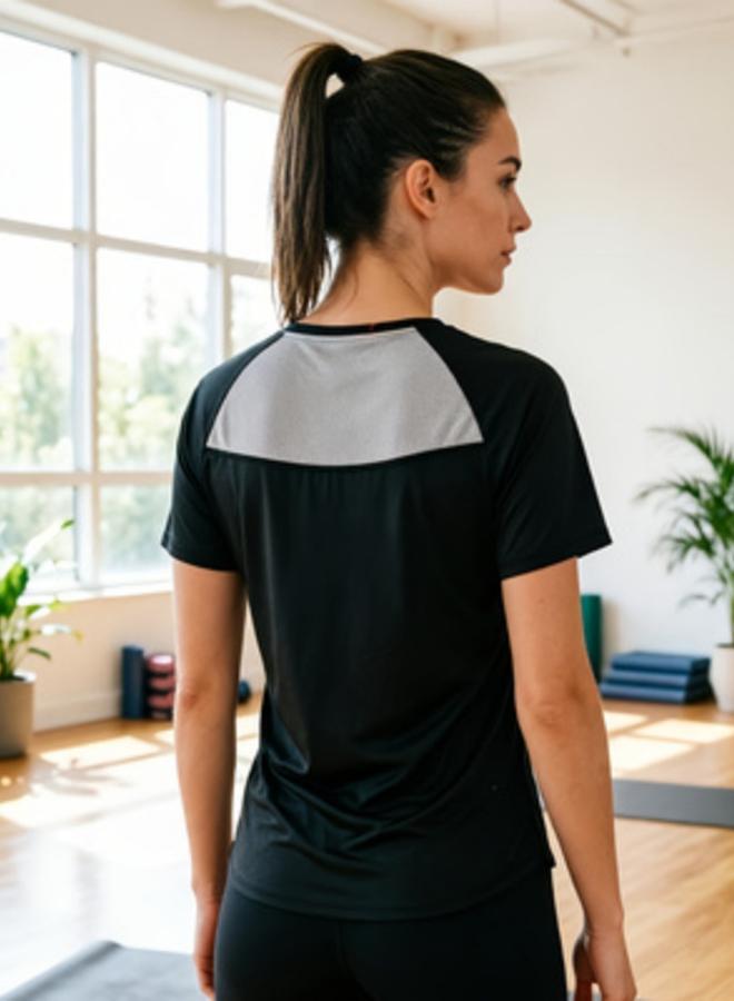 Take Two Black Color Block Activewear T-Shirt - Image 4