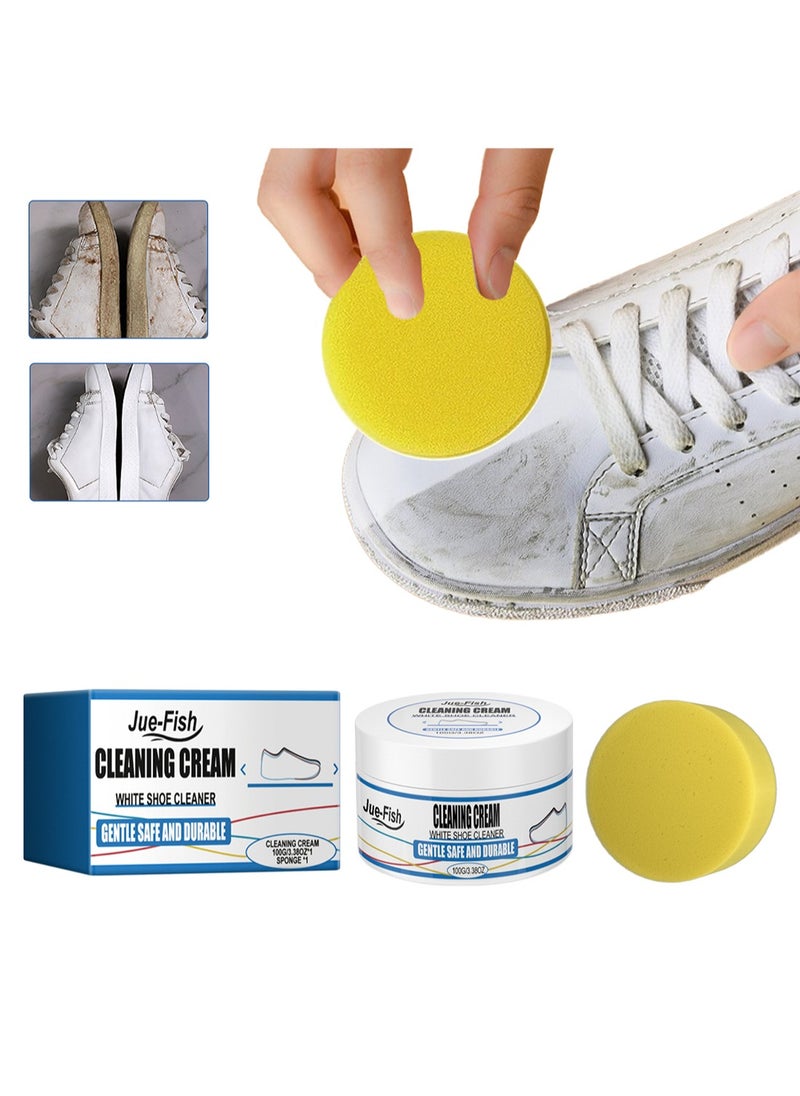 JUE-FISH - White Shoe Cleaner, Gentle Deep Cleaning Brighten Polish and Smooth Leather Shoes and Boots, Sneaker Cleaner, White Shoes Cleaning Cream 100g - Image 1