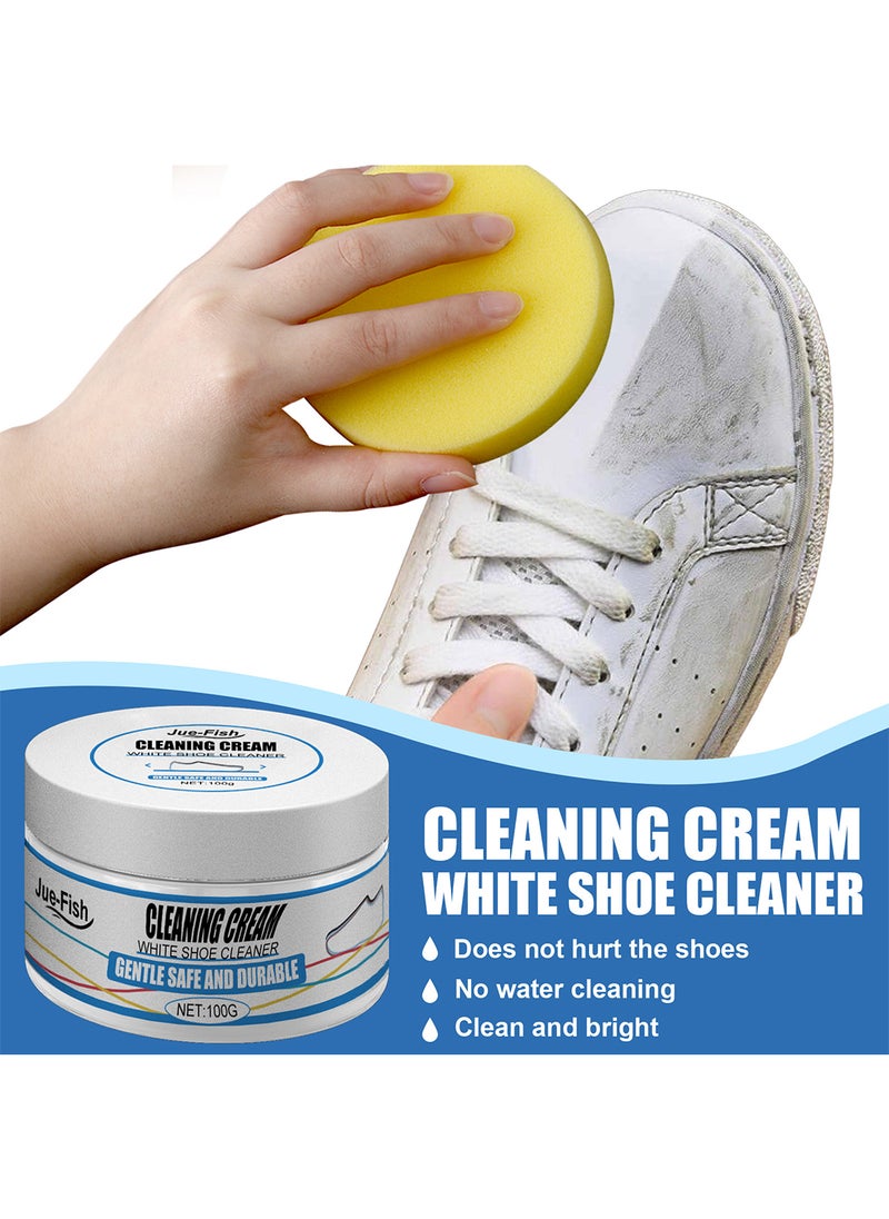 JUE-FISH - White Shoe Cleaner, Gentle Deep Cleaning Brighten Polish and Smooth Leather Shoes and Boots, Sneaker Cleaner, White Shoes Cleaning Cream 100g - Image 1