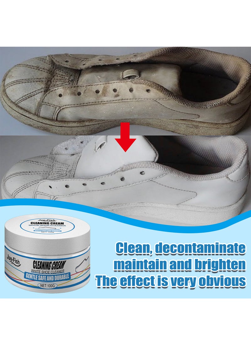 JUE-FISH - White Shoe Cleaner, Gentle Deep Cleaning Brighten Polish and Smooth Leather Shoes and Boots, Sneaker Cleaner, White Shoes Cleaning Cream 100g - Image 1