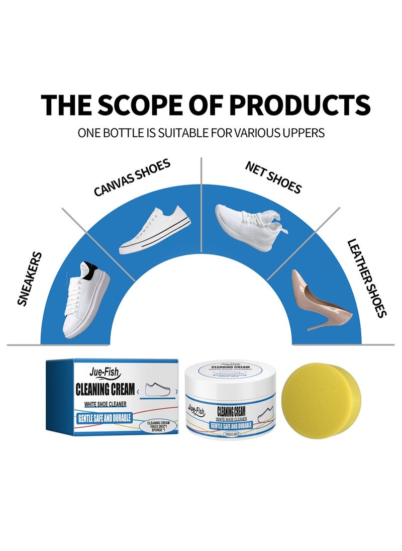 JUE-FISH - White Shoe Cleaner, Gentle Deep Cleaning Brighten Polish and Smooth Leather Shoes and Boots, Sneaker Cleaner, White Shoes Cleaning Cream 100g - Image 1