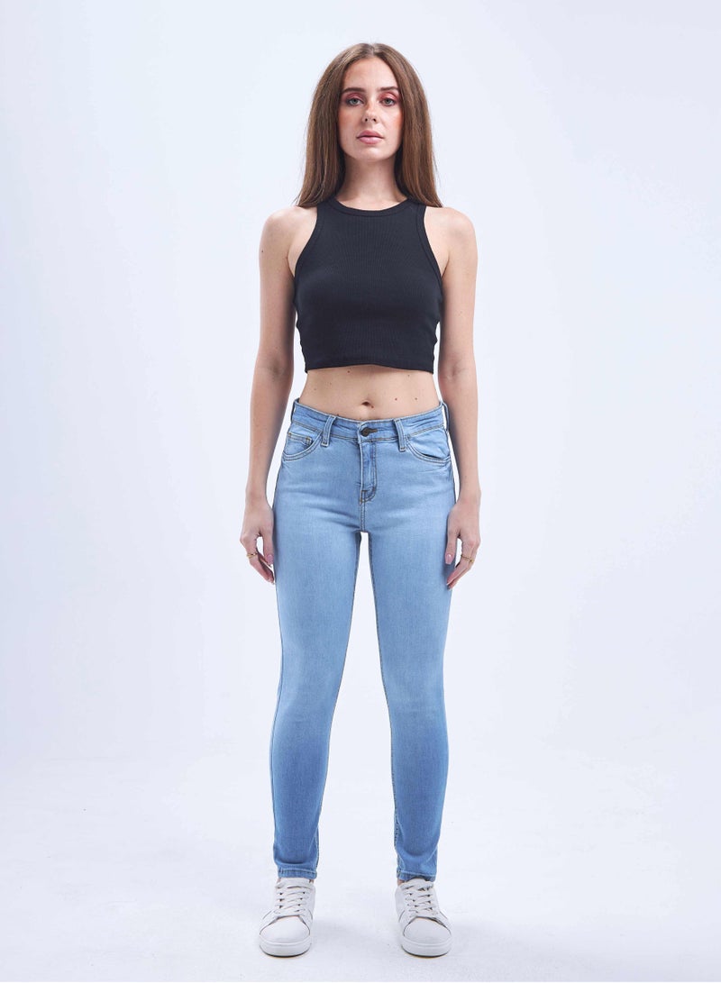 CIZARO High-Waist Light Wash Degrade Skinny Jeans. - Image 1