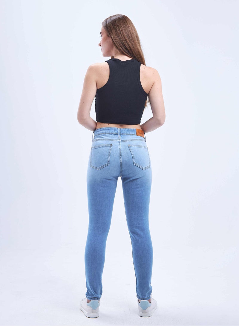 CIZARO High-Waist Light Wash Degrade Skinny Jeans. - Image 3
