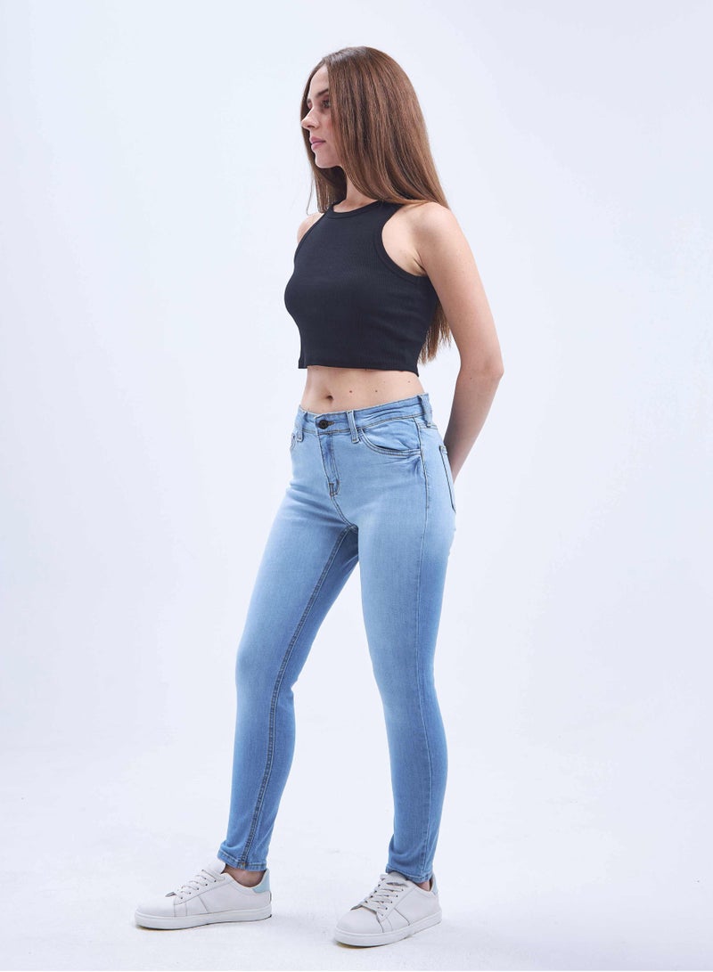 CIZARO High-Waist Light Wash Degrade Skinny Jeans. - Image 4