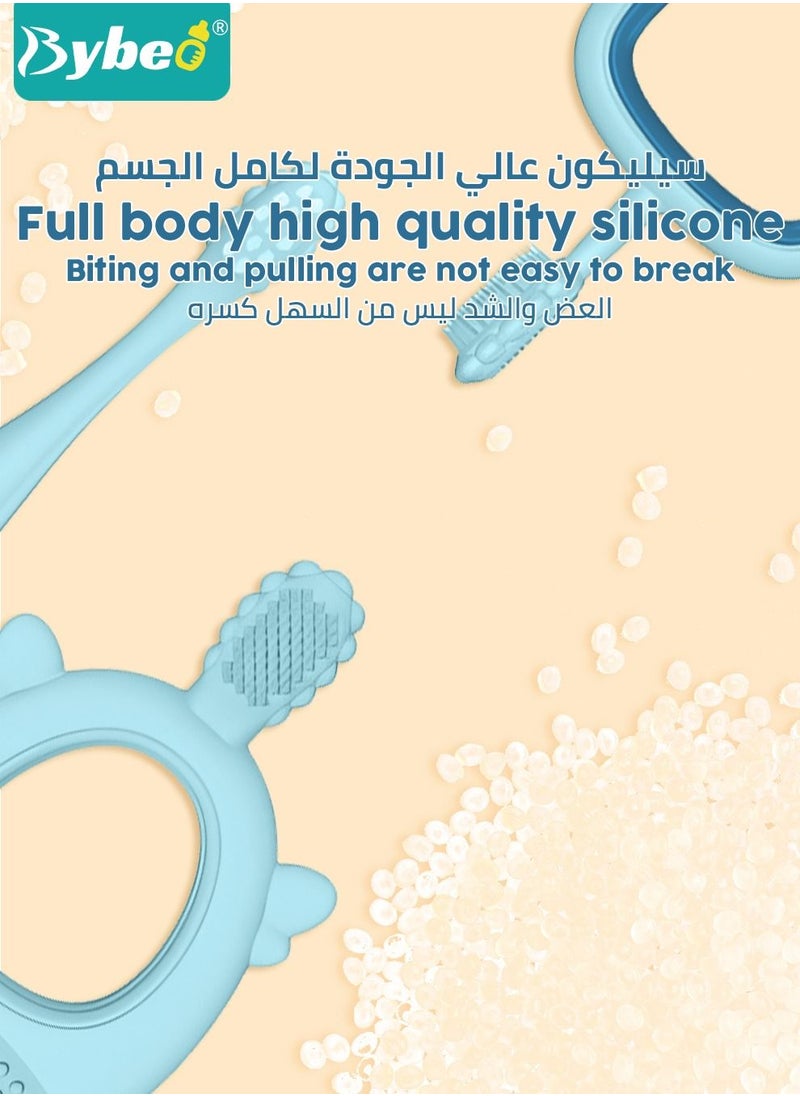 Bybeo 3 in 1 Baby Training Toothbrush Set - Infant to Toddler Oral Care Silicone Toothbrushs for Baby - Food Grade Silicone, Extra Soft Bristles, Perfect for 3+,6+,12+ Months  - Image 3