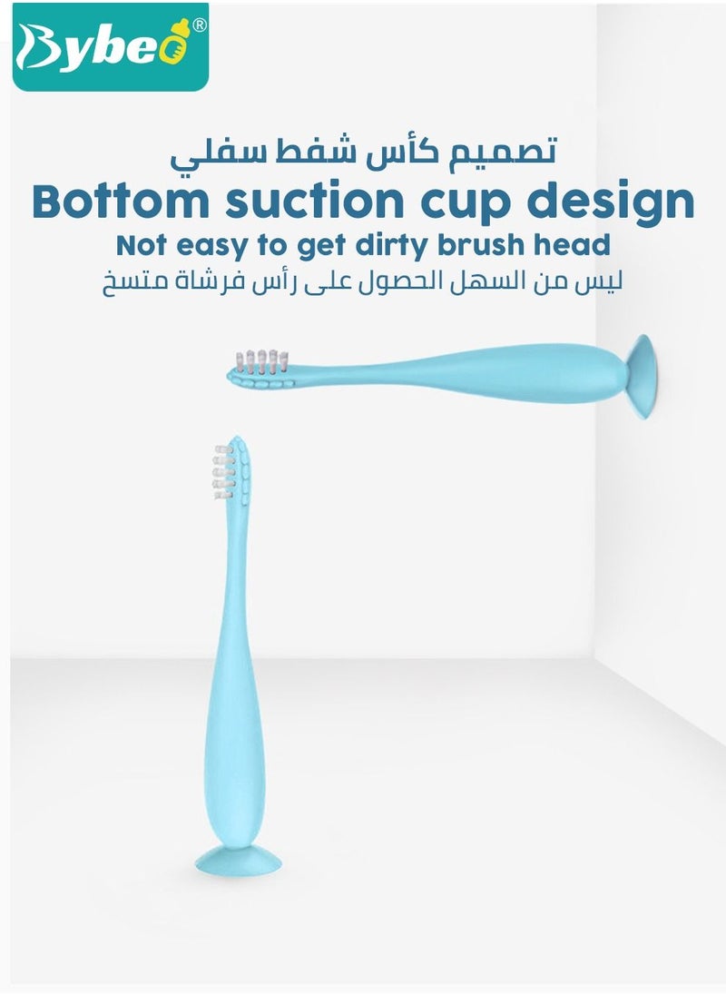 Bybeo 3 in 1 Baby Training Toothbrush Set - Infant to Toddler Oral Care Silicone Toothbrushs for Baby - Food Grade Silicone, Extra Soft Bristles, Perfect for 3+,6+,12+ Months  - Image 4