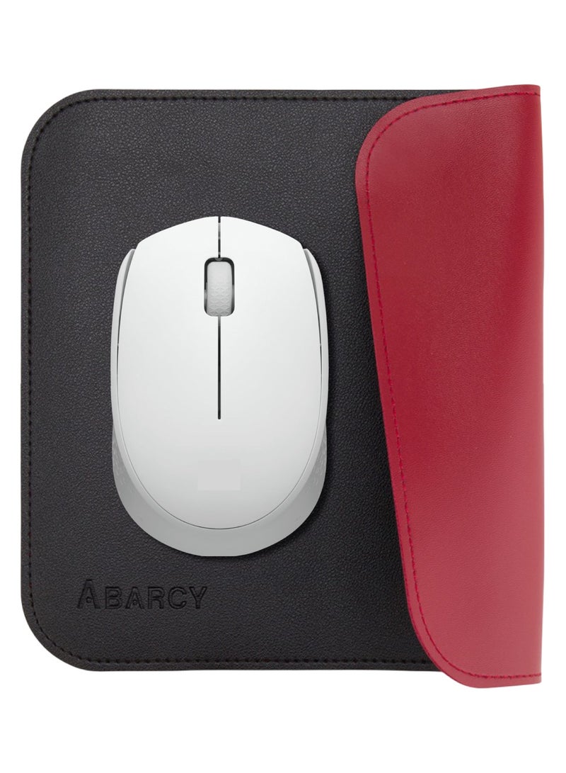 ABARCY Dual-Sided Leather Mouse Pad - Small, 25x20 cm (9.84 x 7.87 inch), Waterproof, Non-Slip, Stitched Edges, Multi-Use, Gaming & Office - Black & Red, Portable, Smooth Movement - Image 1