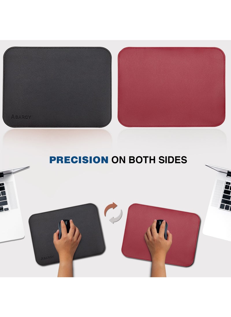 ABARCY Dual-Sided Leather Mouse Pad - Small, 25x20 cm (9.84 x 7.87 inch), Waterproof, Non-Slip, Stitched Edges, Multi-Use, Gaming & Office - Black & Red, Portable, Smooth Movement  - Image 2