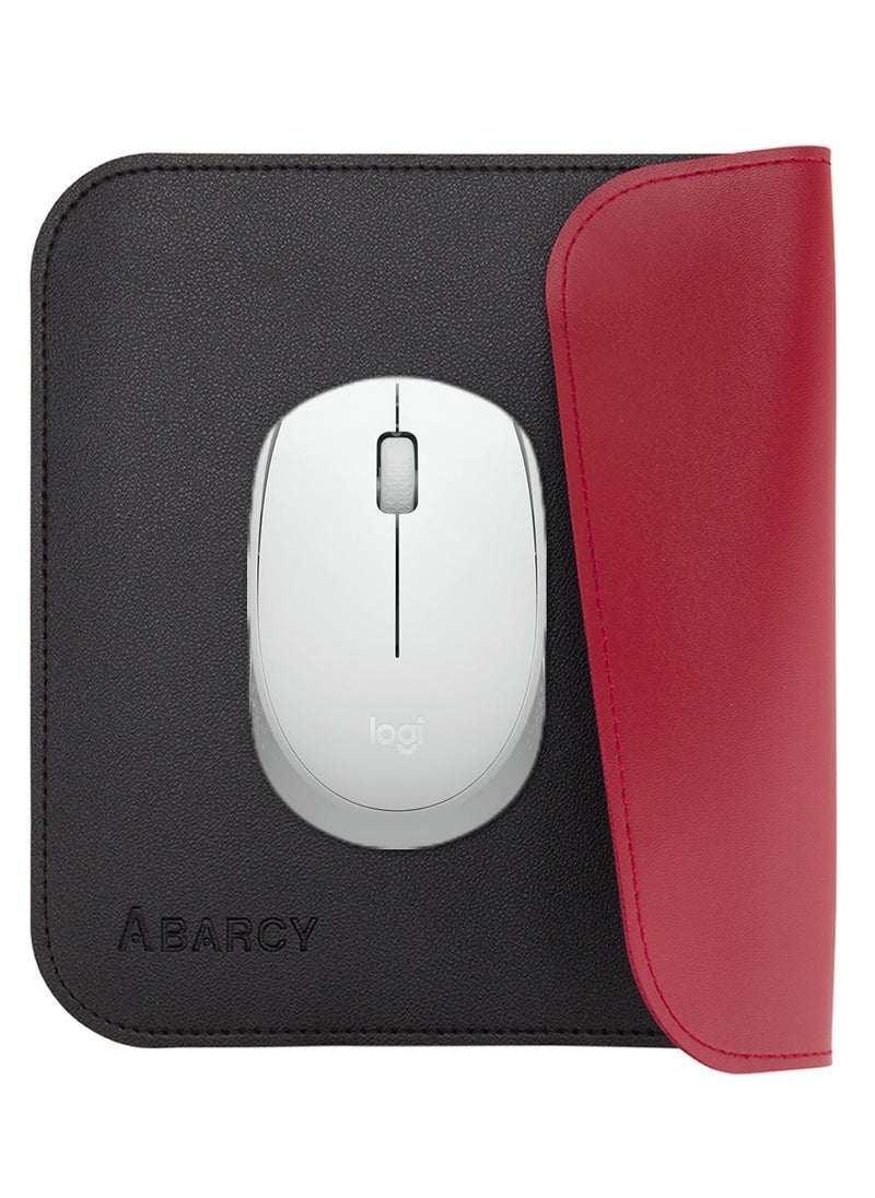 ABARCY Dual-Sided Leather Mouse Pad - Small, 25x20 cm (9.84 x 7.87 inch), Waterproof, Non-Slip, Stitched Edges, Multi-Use, Gaming & Office - Black & Red, Portable, Smooth Movement  - Image 1