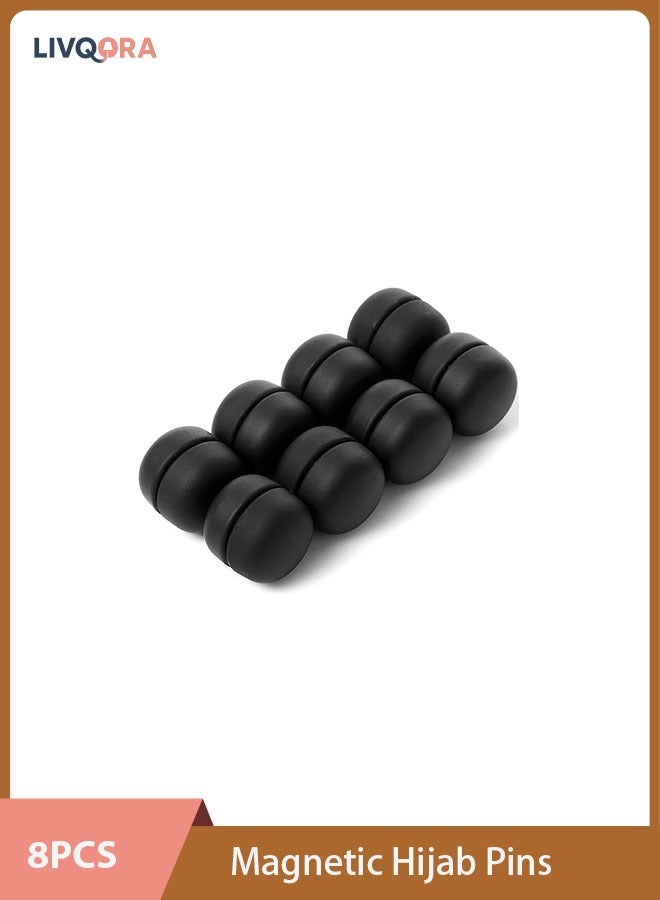 8pcs Magnetic Hijab Pins, Premium Strong Magnetic Hijab Pins,Small Hijab Magnets Multi-Purpose No-Snag Scarf Clasp Pinless Brooch for Women Men Shawl Scarves Clothes (Black)