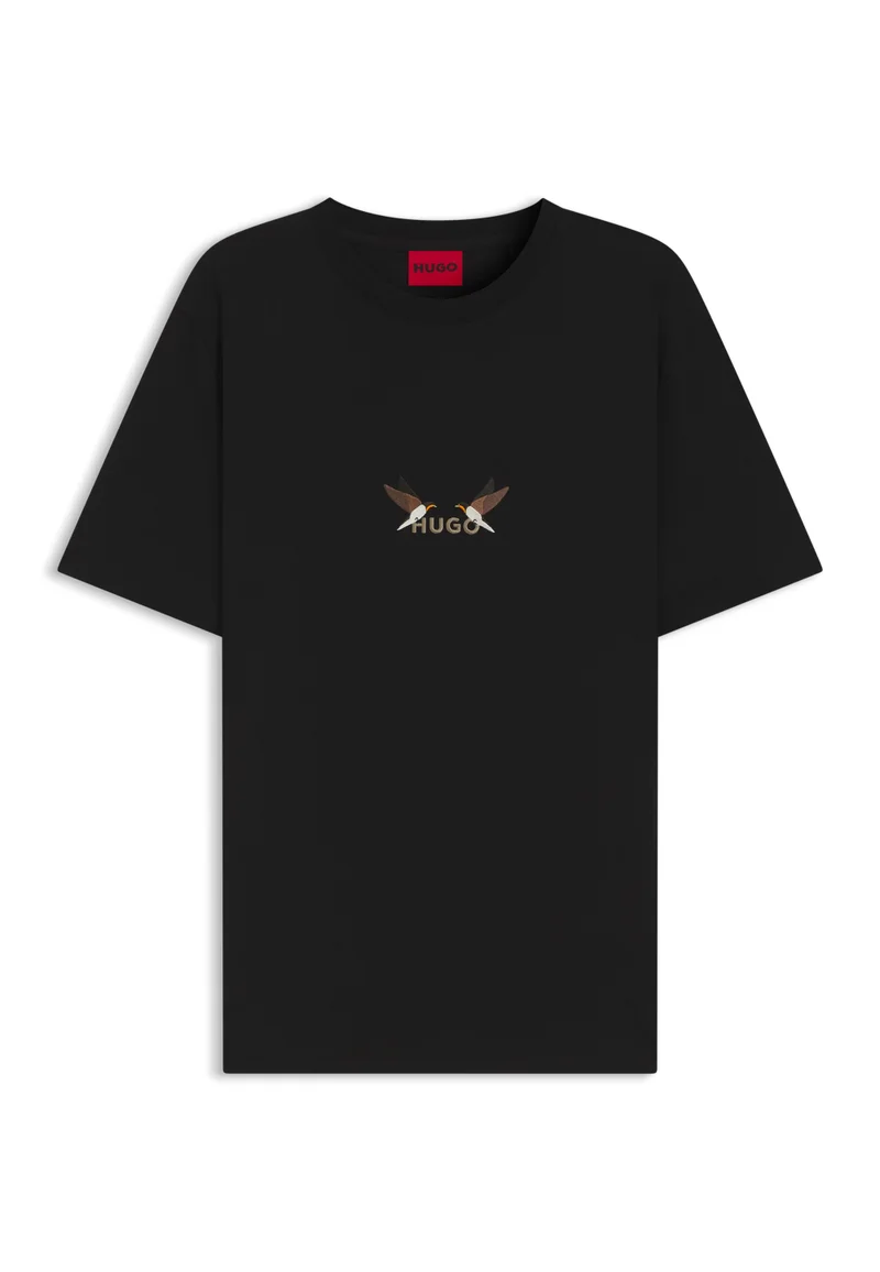 HUGO  Cotton-jersey T-shirt with embroidered logo artwork for Men | Best Price UAE