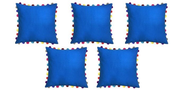 CUSHION COVER 24X24 BOHO CUSHION COVERS SOFA PILLOW COVER CUSHION COVERS WITH TASSELS CUSHION COVER WITH POM POM 24X24 INCHES SET OF 5 BLUE