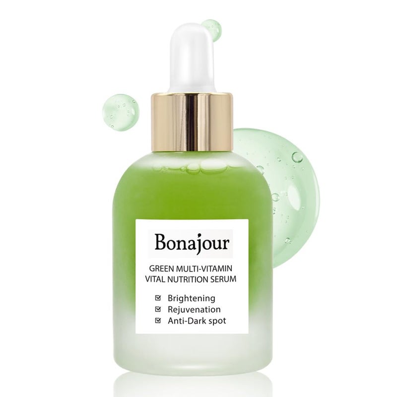 BONAJOUR Vegan Natural Green Multi Vitamin Serum for Face  72 Vitamin Anti Aging  Brightenging Remove Dark Spot 118 fl oz