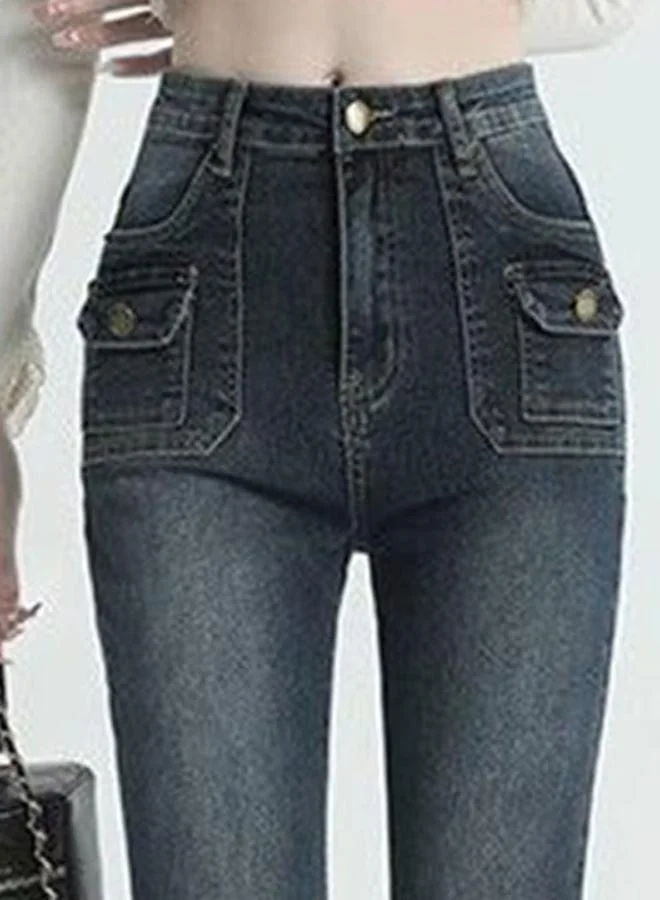 يونيكي Blue Cotton Flared High-Rise Jeans