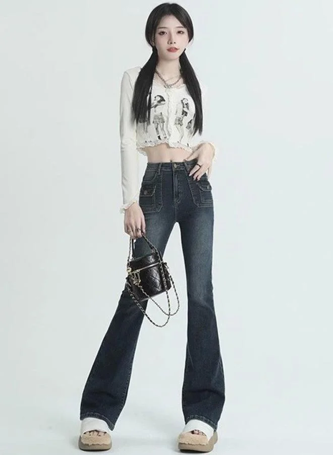يونيكي Blue Cotton Flared High-Rise Jeans