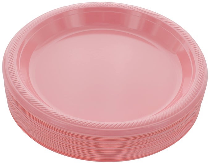 DISPOSABLE PLASTIC PLATES PINK 104 INCHES PLASTIC DINNER PLATES STRONG AND STURDY DISPOSABLE PLATES FOR PARTY DINNER HOLIDAY PICNIC OR TRAVEL PARTY PLATES PACK OF 50