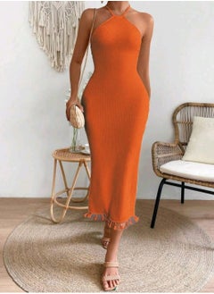 SHEIN Holidaya Solid Color Sleeveless Backless Halter Neck Dress With Back Slit Design For Summer Maxi