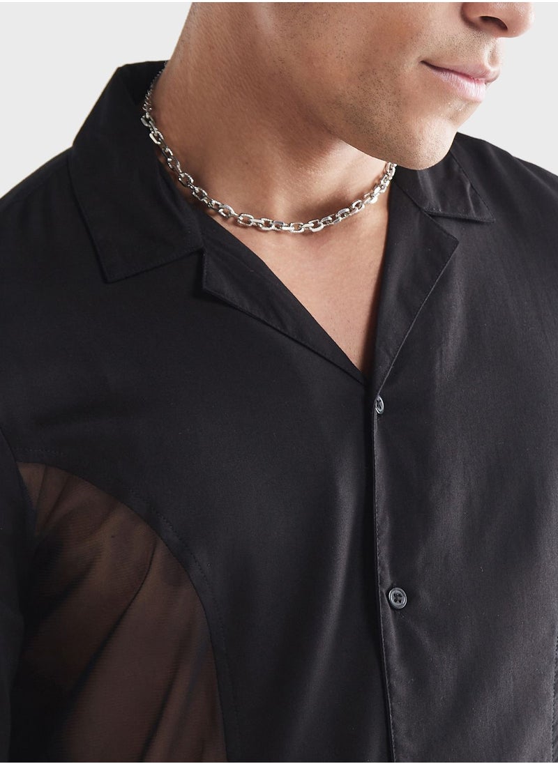 FAV Mesh Panelled  Regular Fit Shirt  - Image 3