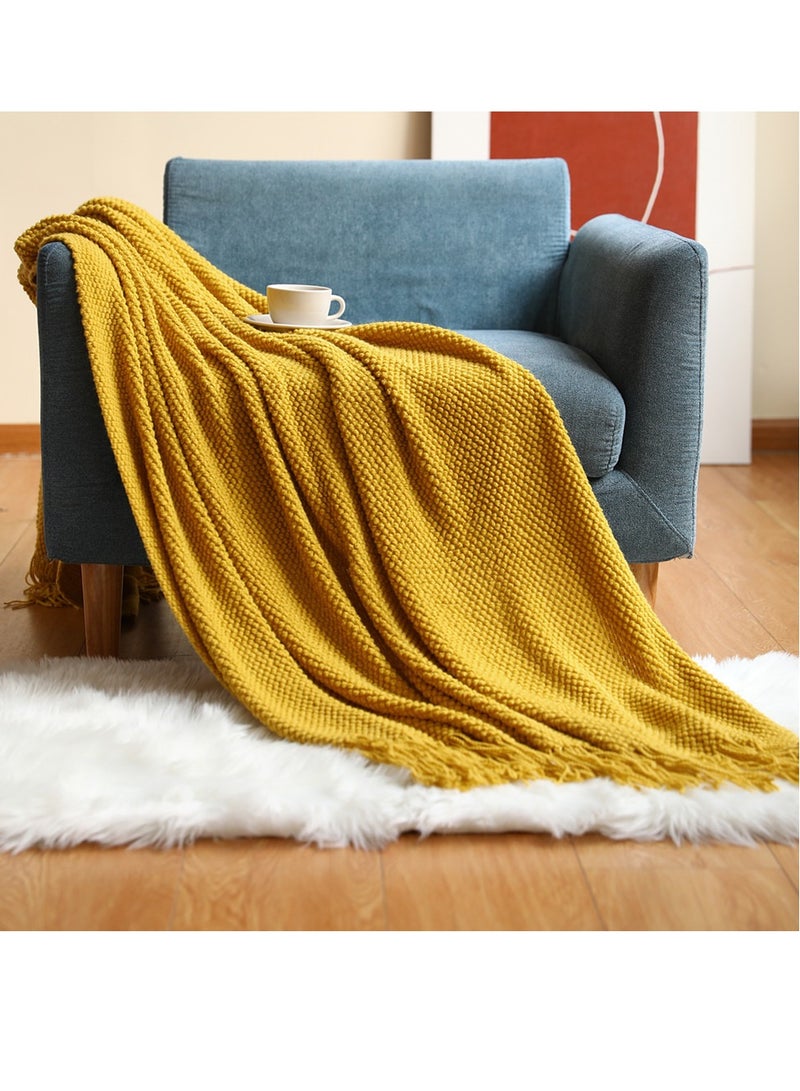 إسكدنيا شرابة تصميم نسيج محبوك بطانية لينة للحفاظ على الحارة الصفراء - Image 2