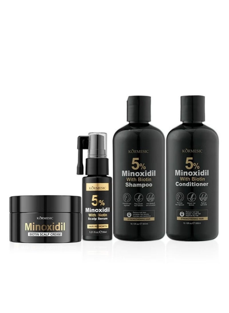 KORMESIC 5% Minoxidil Shampoo Conditioner 300ml 5% Minoxidil Scalp Massage Cream 100g 5% Minoxidil Scalp Essence Water 30ml Set - Image 1