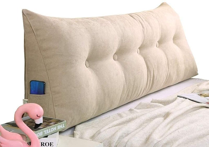 INDIDECOR INDIDECOR 803029 Headboard Reading PillowReading Pillow Double Head Triangular Pillow Sofa Back Soft Pack Bed Large Protection Waist Color Beige Size 802150cm - Image 3