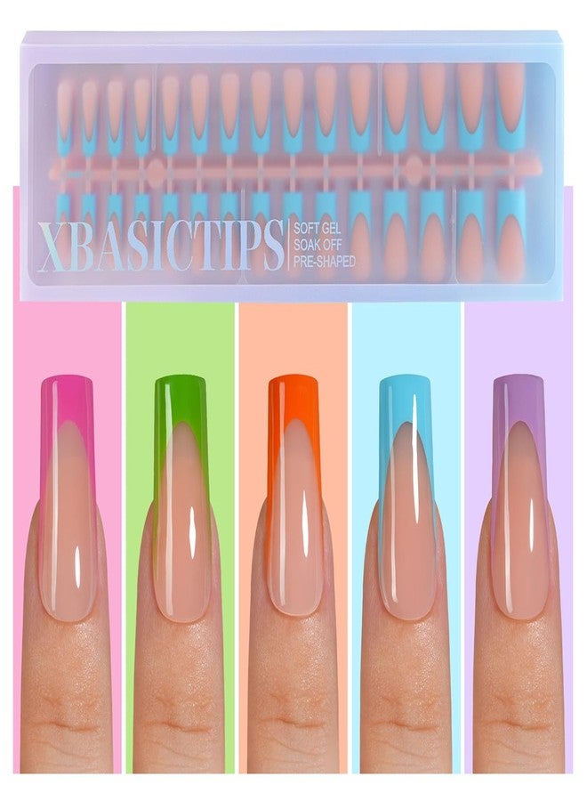 Misssix XBASICTIPS French Gel Nail Tips, 150Pcs Soft Gel French Tip Press on Nails, Long Square Pre-Shaped Fake Nails, No Need to File for Art DIY 15 Sizes - Image 1