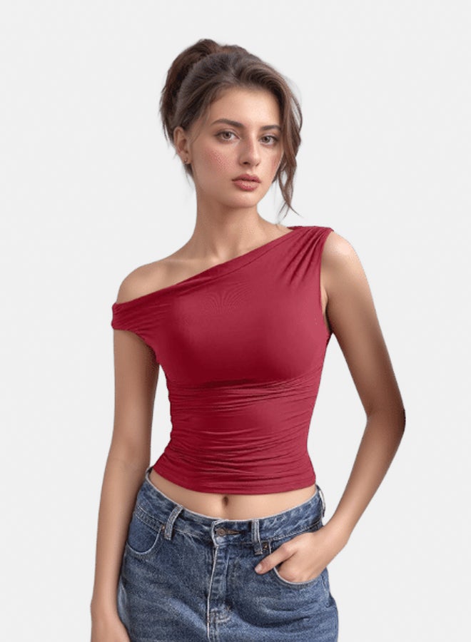 LAVEX draped-shoulder-top-burgundy-l