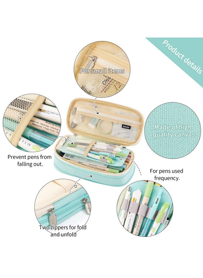 EASTHILL EASTHILL Big Capacity Pencil Pen Case Office College School Large Storage High Capacity Bag Pouch Holder Box Organizer (Cyan)  - Image 2