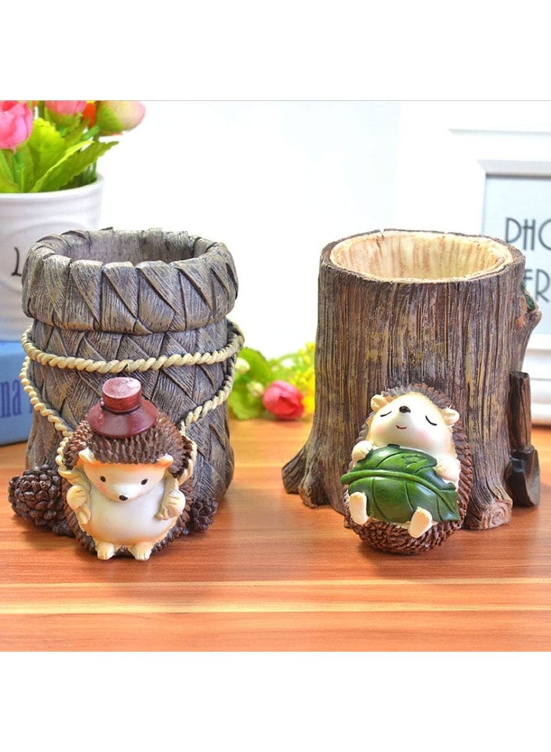 SYOSI Desk Organizer, Resin Pen Holder, cute hedgehog shaped storage container for pens pencils toothbrushes, adorable decorative design durable resin material, ideal for office desk study table bookshelf - Image 5
