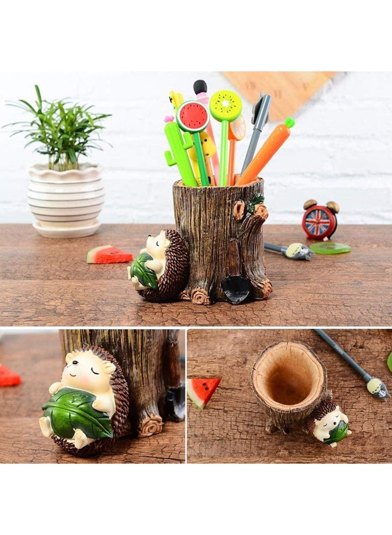 SYOSI Desk Organizer, Resin Pen Holder, cute hedgehog shaped storage container for pens pencils toothbrushes, adorable decorative design durable resin material, ideal for office desk study table bookshelf - Image 2