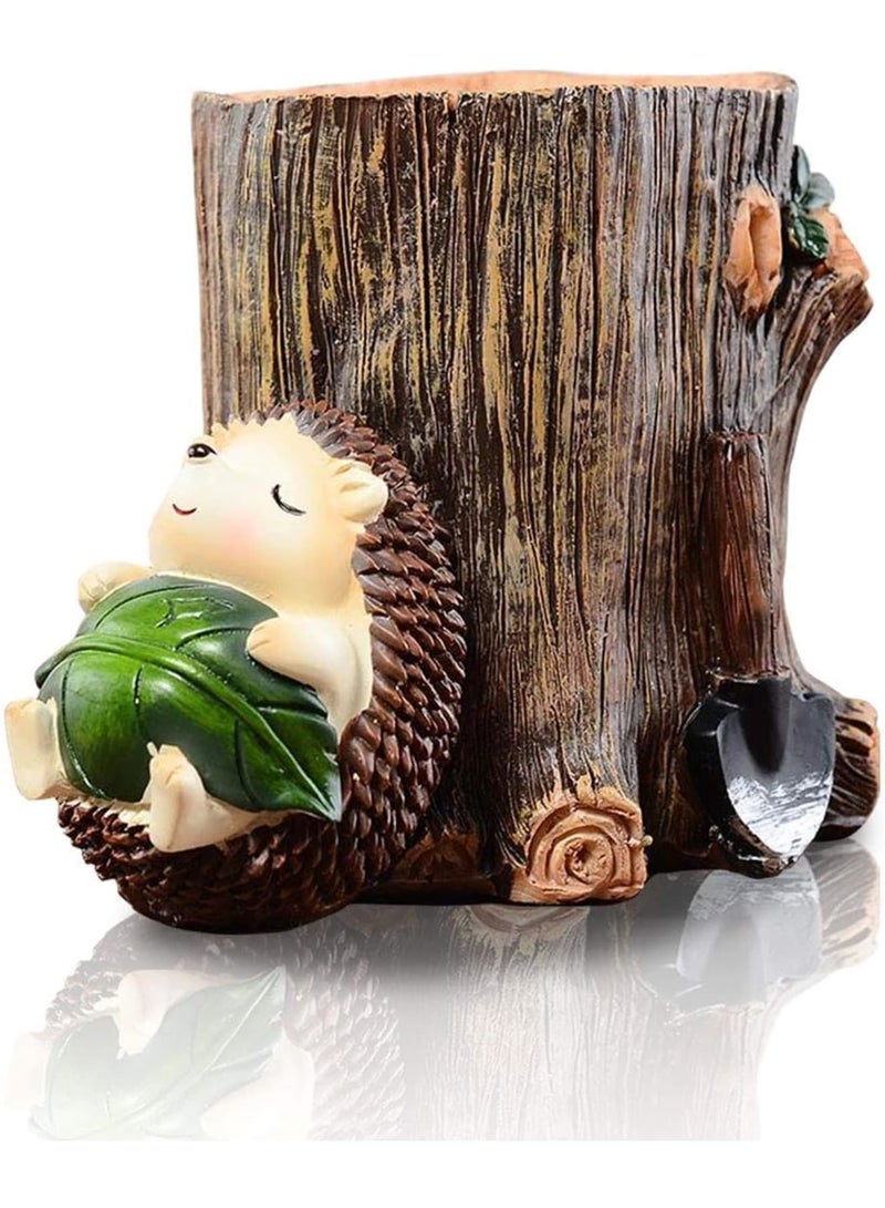 SYOSI Desk Organizer, Resin Pen Holder, cute hedgehog shaped storage container for pens pencils toothbrushes, adorable decorative design durable resin material, ideal for office desk study table bookshelf - Image 1