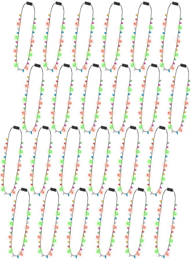 Traplace 24PCS Christmas Light Necklace, 3 Glow Modes Christmas Party Favors, Xmas Lights Necklace , Christmas Accessories with 8 Colorful Bulbs for Xmas Decorations Ugly Sweater Holiday Gathering Decor - Image 1